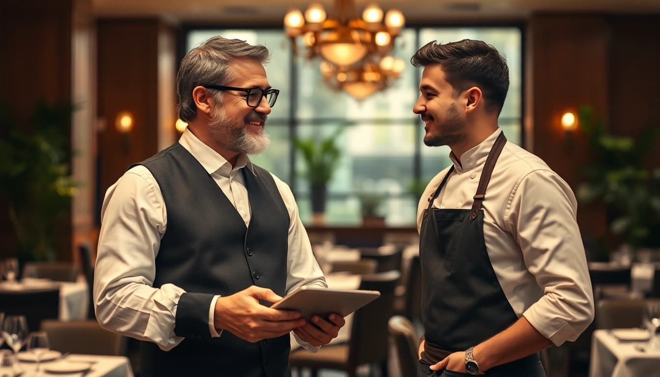Headhunter Gastronomie berät einen Koch in einem eleganten Restaurant.