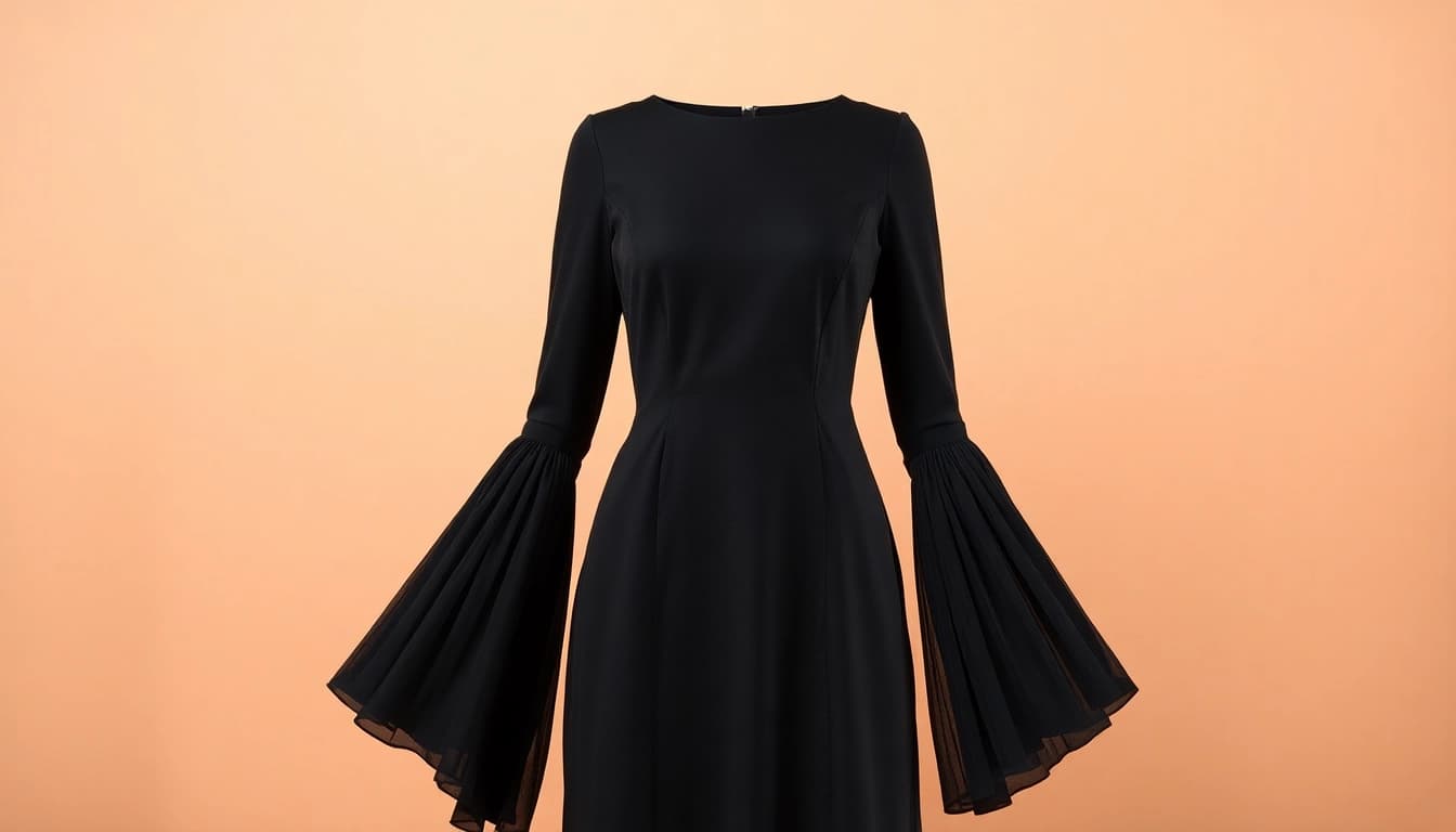 Elegantes schwarzes Minikleid für Frauen mit langen Ärmeln und gerafftem Design