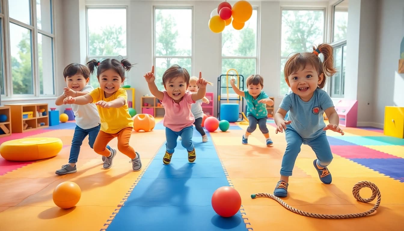 Die Kinder spielen aktive Bewegungsspiele, um mehr dazu lesen ueber Spass und Fitness zu erfahren.