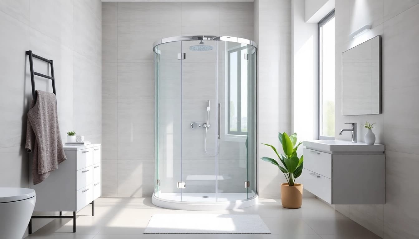 Duschkabine 80x80 eckeinstieg in modernem Badezimmer mit klaren Linien und eleganten Materialien.
