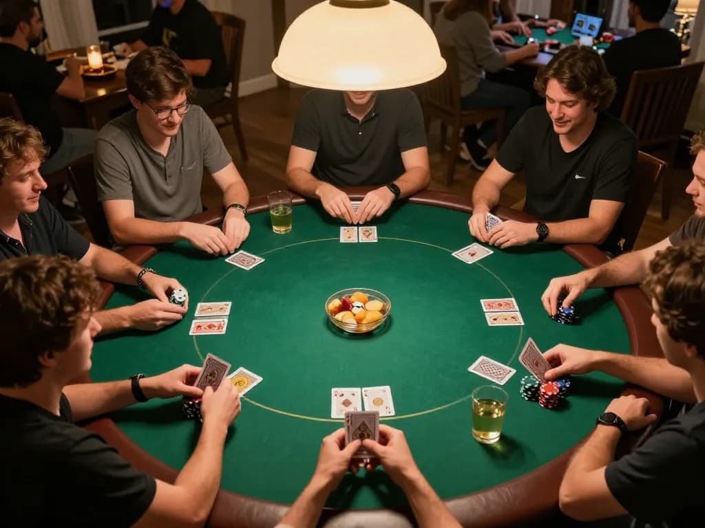 Kuwin poker night with players engaged in hands, showcasing strategic gameplay and social interaction.