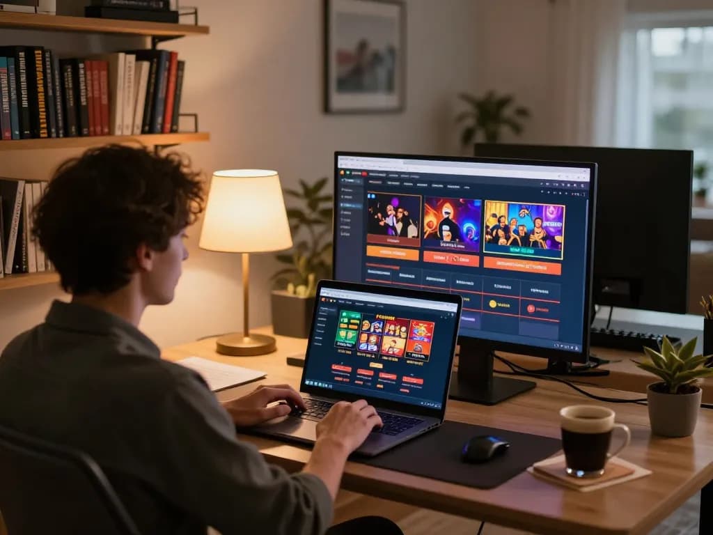 Engaged player analyzing bets on the Fabet online casino interface during a home gaming session.