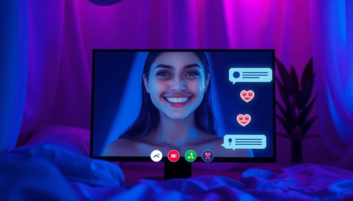 Engaging AI porn chat interaction with a lifelike character in a cozy, ambient setting.