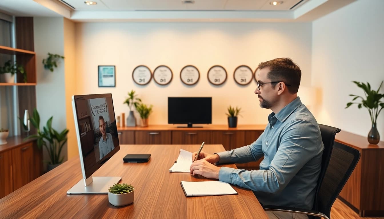 Headhunter Rostock in einem modernen Büro während einer Videokonferenz, demonstriert Professionalität und Expertise in der Personalvermittlung.