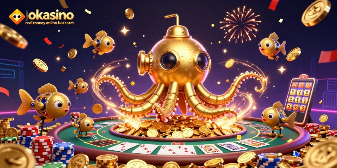 Experience the thrill of jokacasino real money online baccarat with vibrant 3D casino illustration.