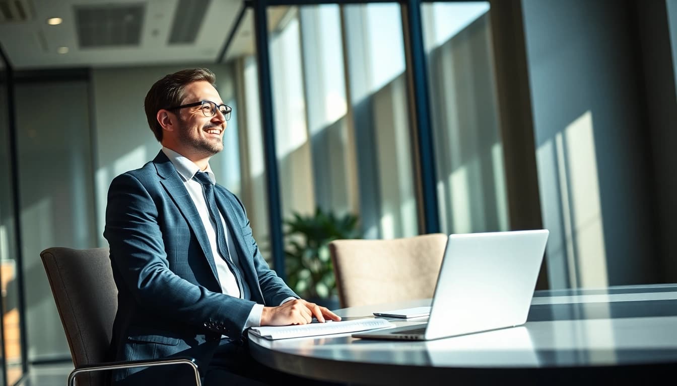 Beratungsszene eines Headhunters Executive Search mit einem Kandidaten in einem eleganten Büro
