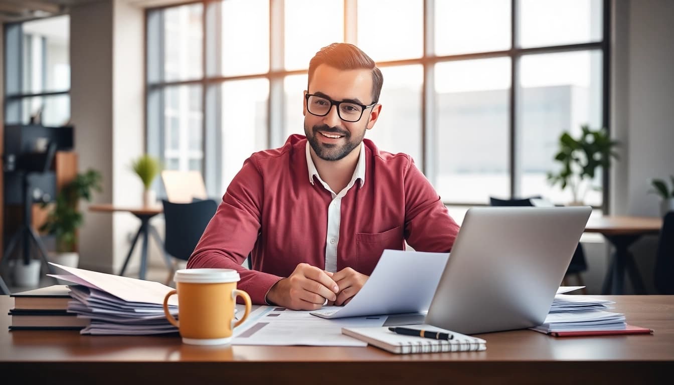 Headhunter Ingenieure analysiert Bewerbungen in einem modernen Büro mit Laptops.