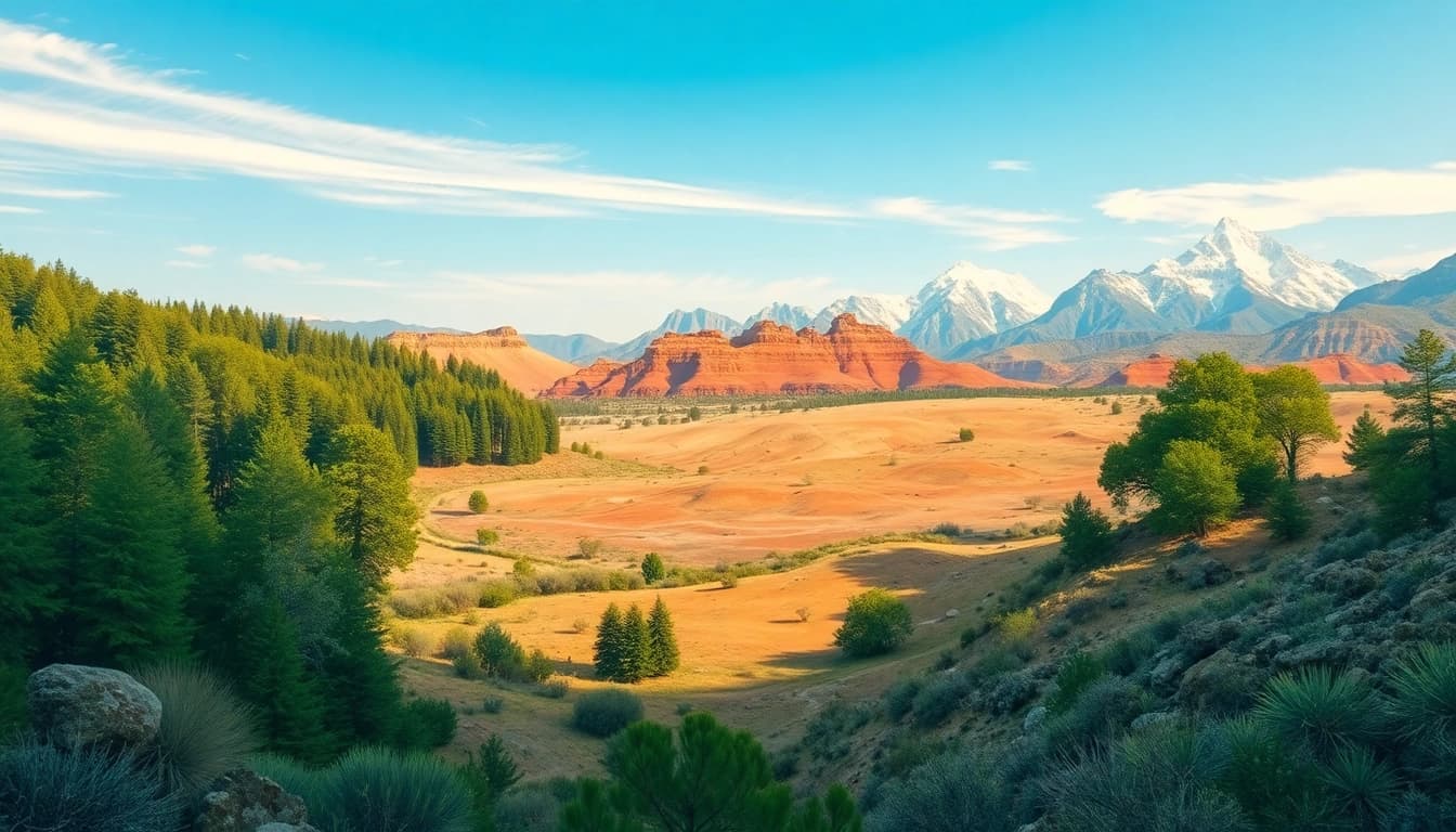 Highlighting diverse climates, this image represents varying weather conditions from forests to deserts, emphasizing Klima's impact.