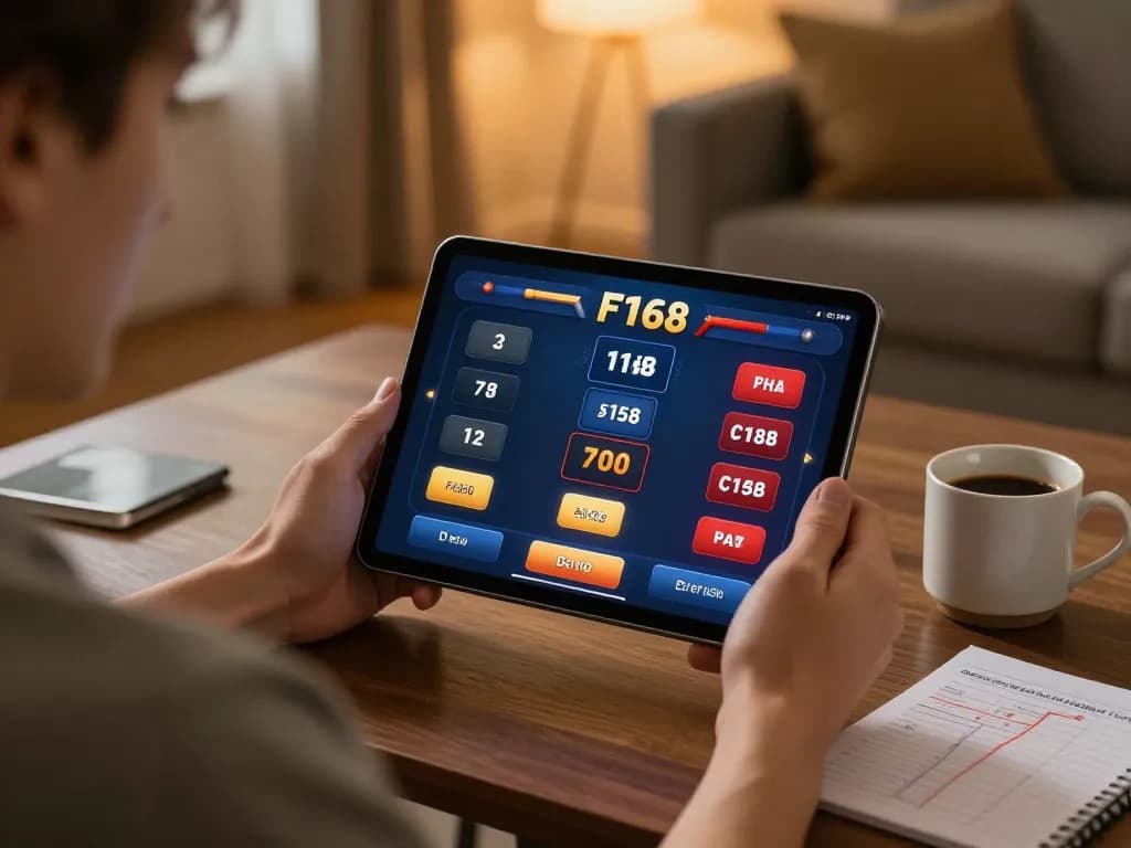 Engaging F168 betting experience on tablet in cozy home setting with strategy notes