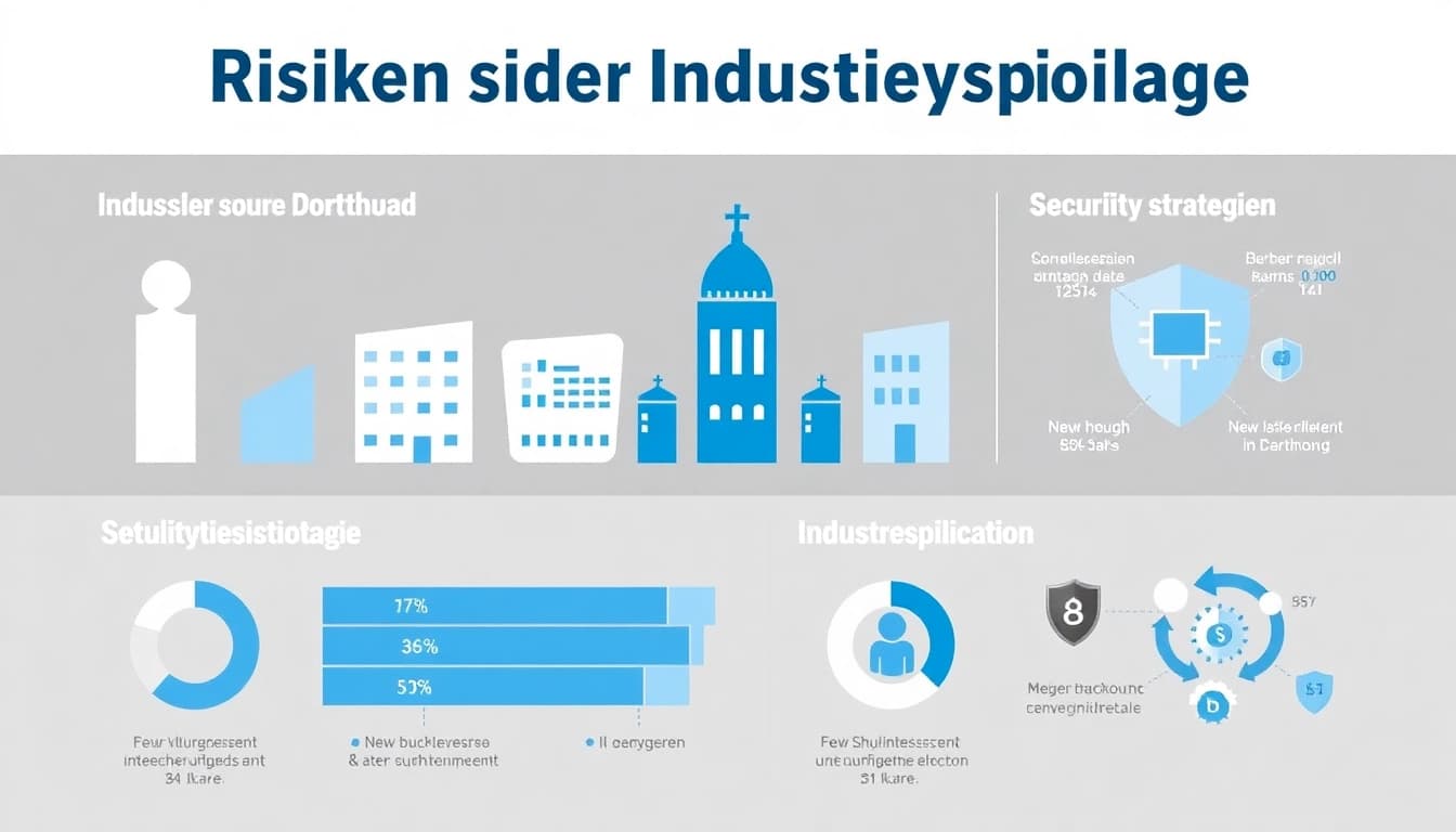 Diagramm zur Industriespionage in Dortmund mit Schutzmethoden und Statistiken zur Unternehmenssicherheit