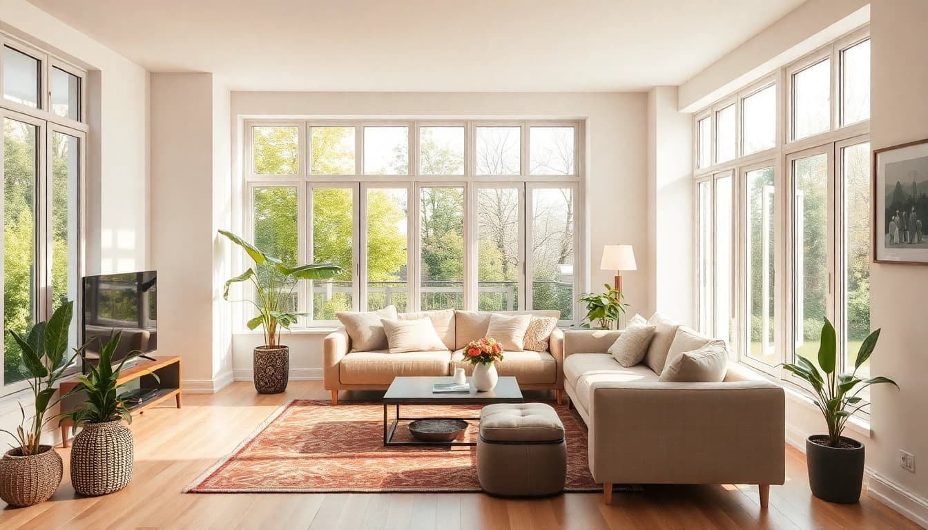 Ein Wohnzimmer mit kreativer Raumgestaltung, das modern und einladend wirkt.