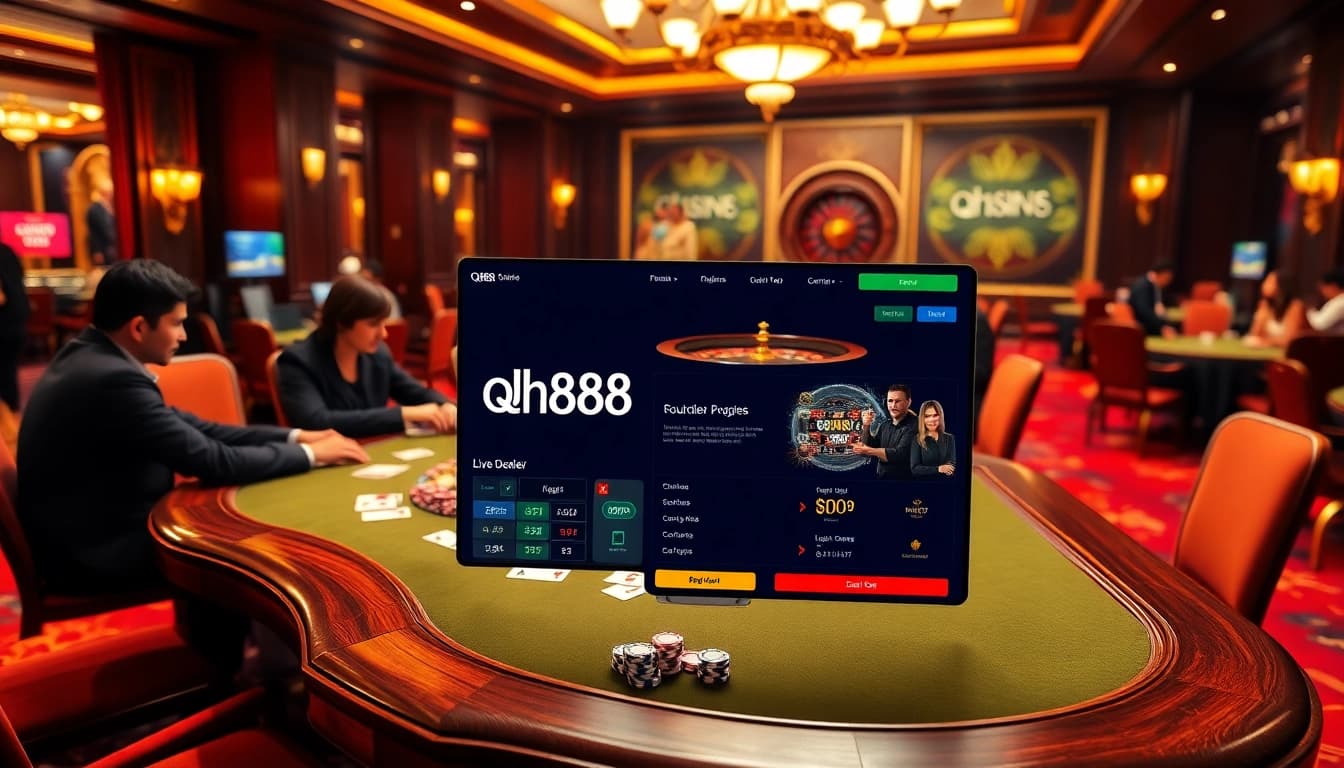 Engaging gameplay at qh88 casino table featuring poker chips and cards.