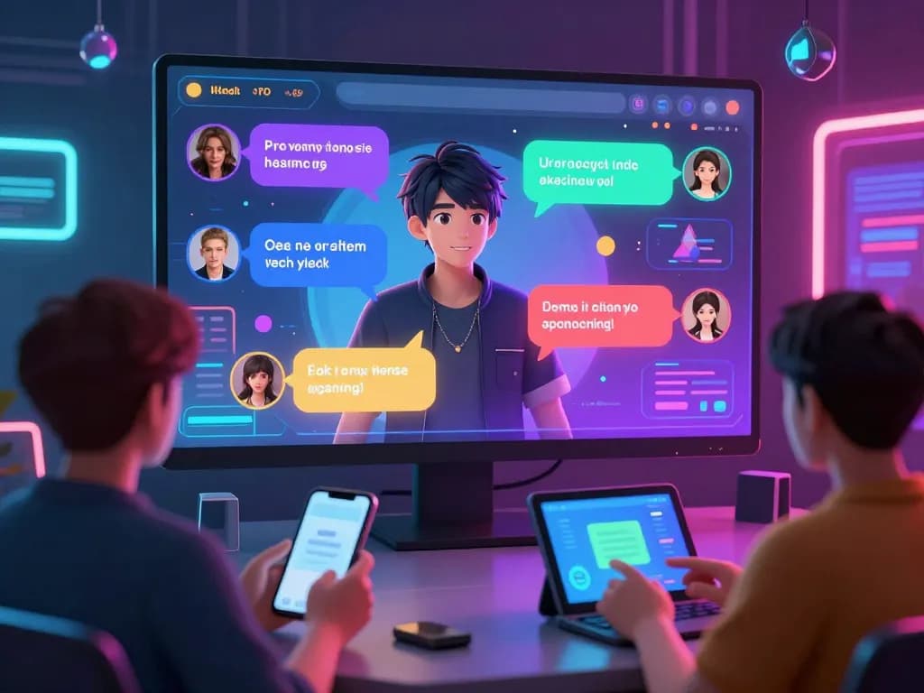 Engaging scene of users in hentai ai chat interacting with animated characters.