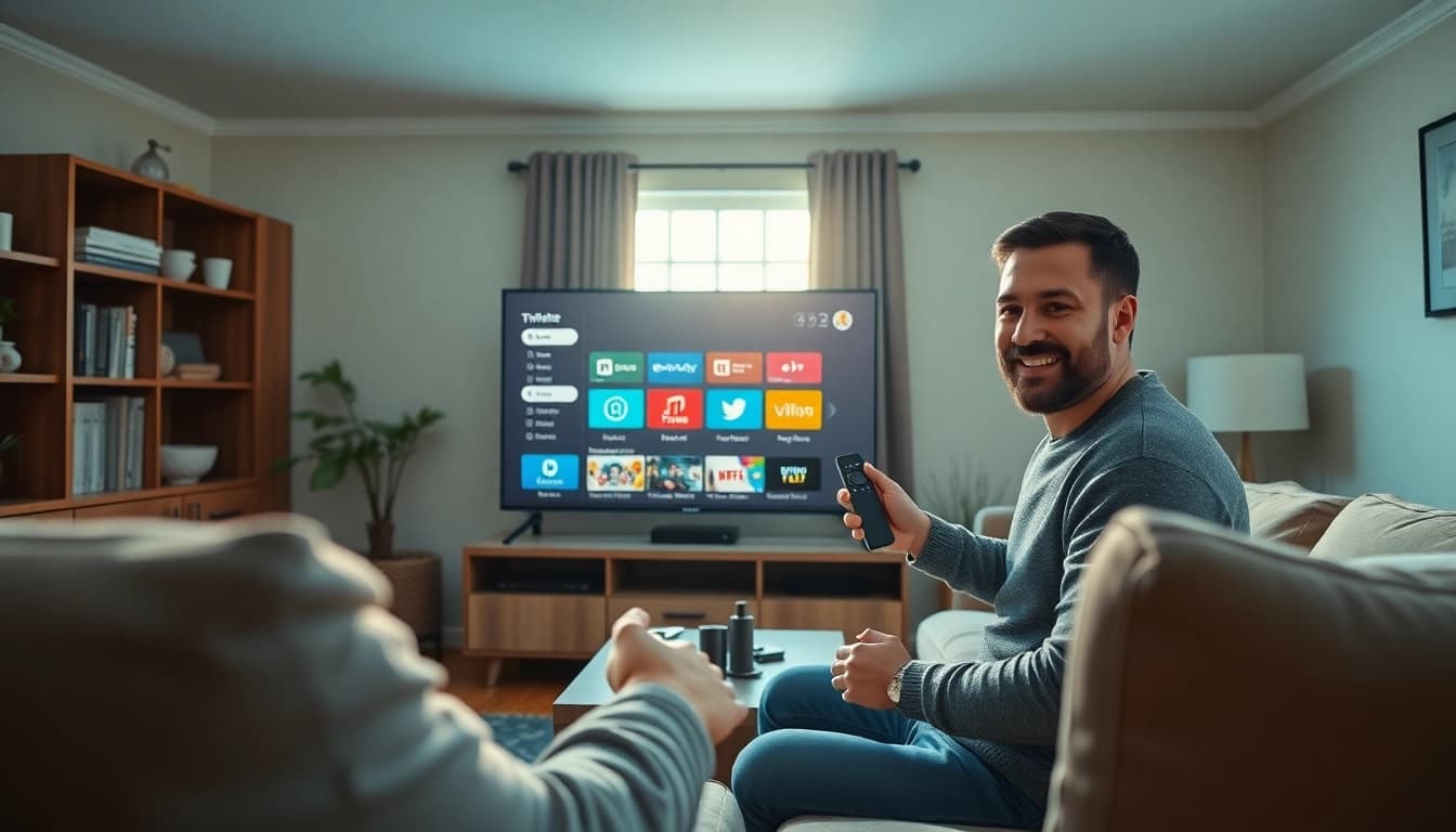 TiviMate installation on Fire TV Stick in a cozy living room setting