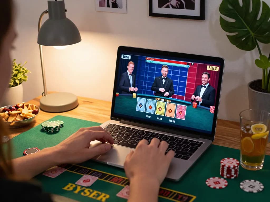 Engaged player enjoying live dealer blackjack on go88vn platform in a cozy modern workspace
