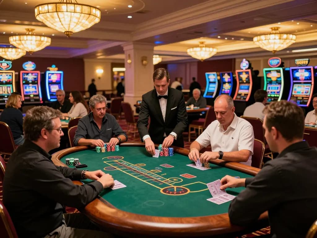 SC88 players focused on blackjack strategy with colorful chips and warm lighting setting