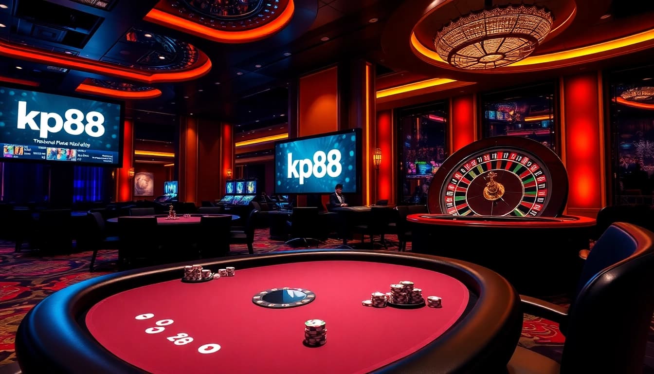 Exciting casino scene highlighting online gambling features with kp88 link on display.