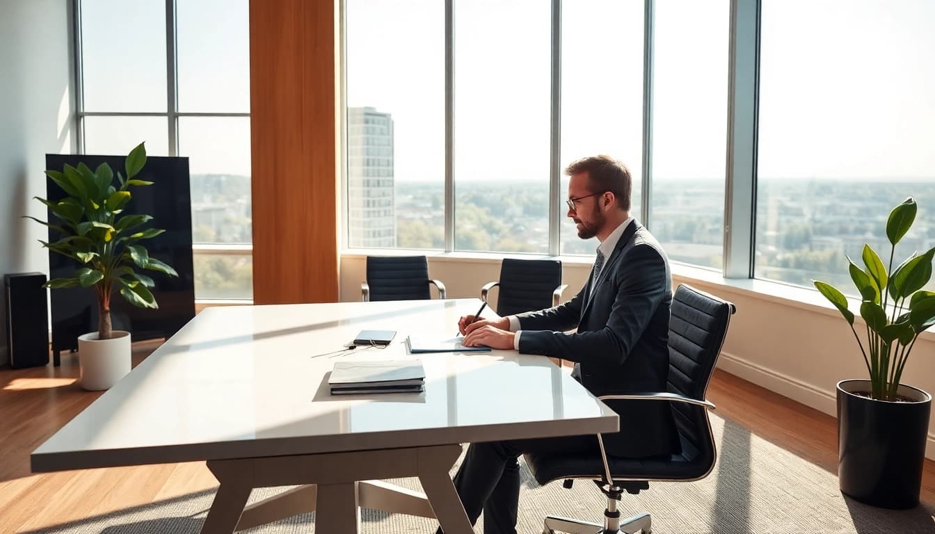 Headhunter Solingen berät in einem modernen Büro mit großem Fenster und inspirierender Atmosphäre.