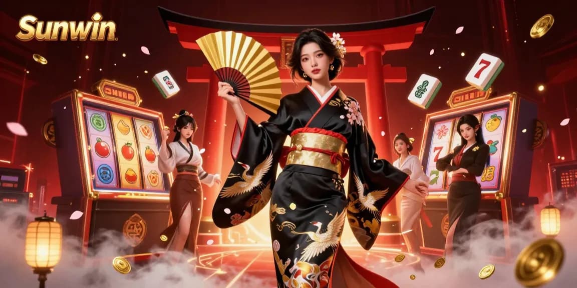 Experience the excitement of Sunwin slots with elegant casino elements in a vibrant 3D scene.