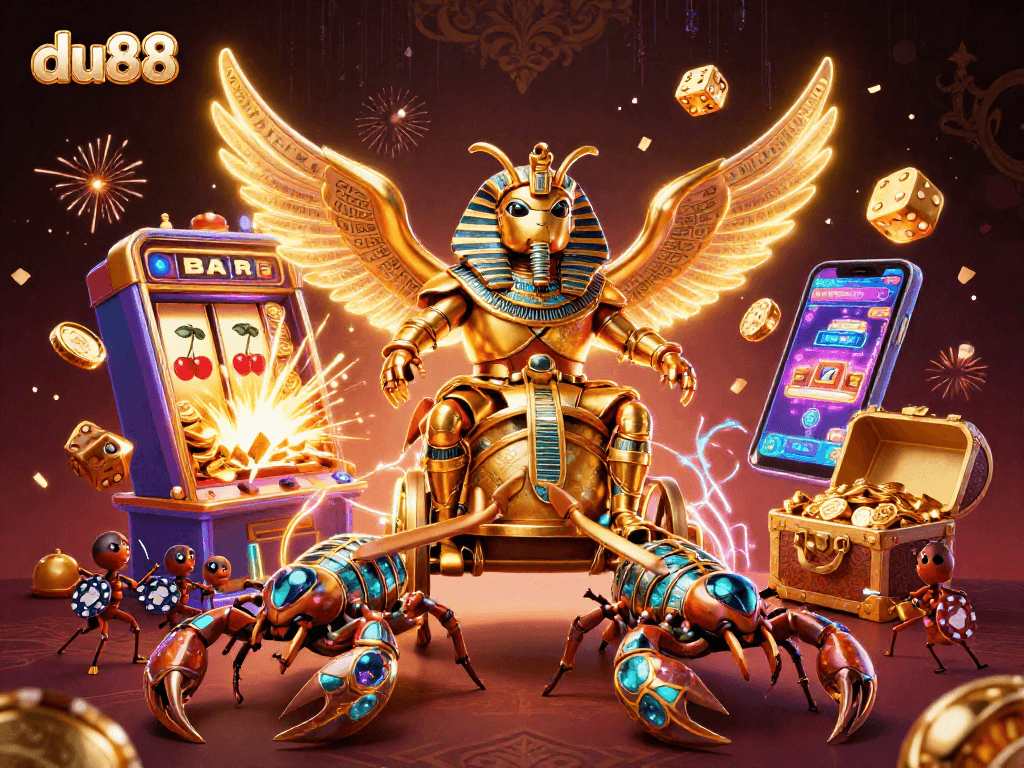 Activate excitement at du88 with a vibrant 3D casino scene featuring iconic symbols.