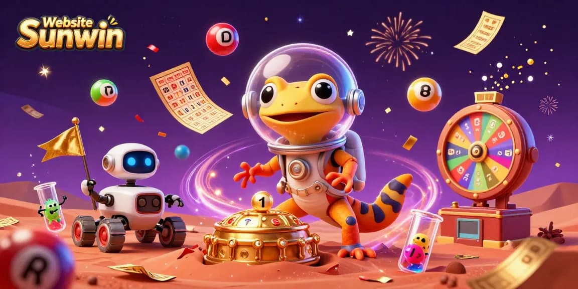 Spin to win at Website Sunwin with vibrant casino games and a celebratory Martian scene.