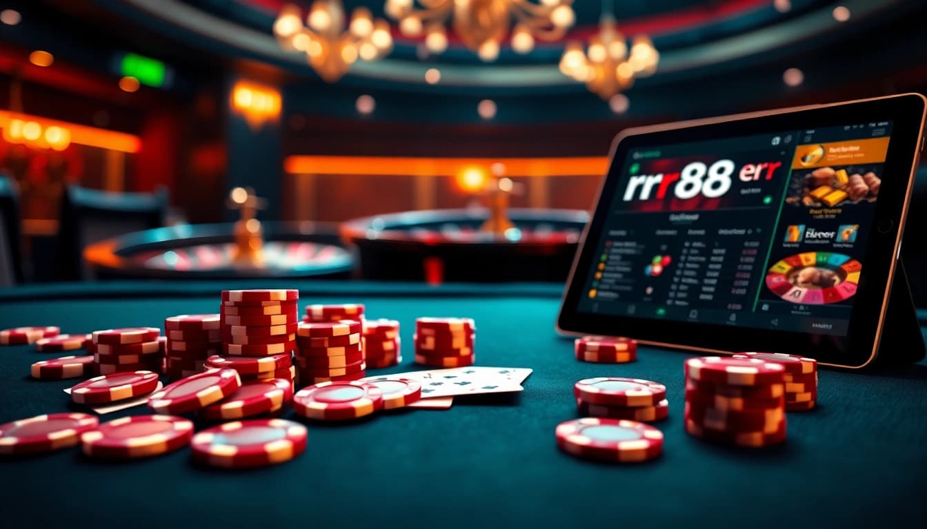 Experience thrilling casino excitement with rr88 at a luxurious poker table.