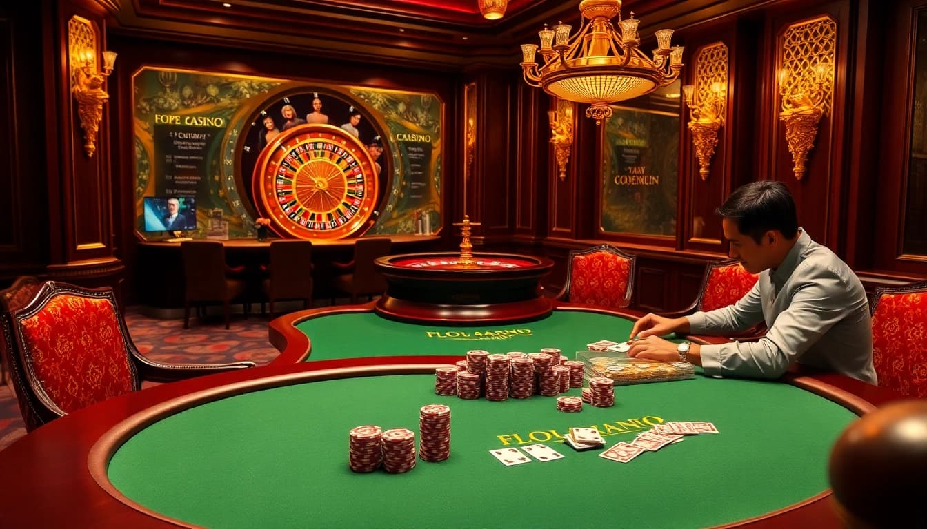 Exciting poker action at the 789f casino table with colorful chips and players immersed in the game.