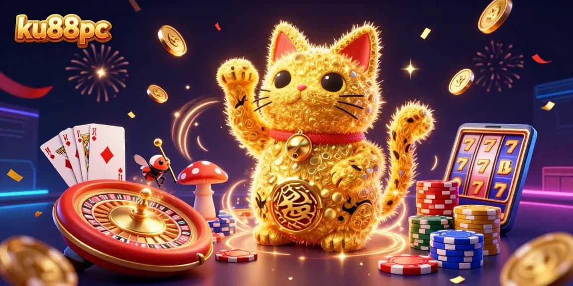Spin and win at ku88pc with vibrant casino elements in a magical 3D illustration.