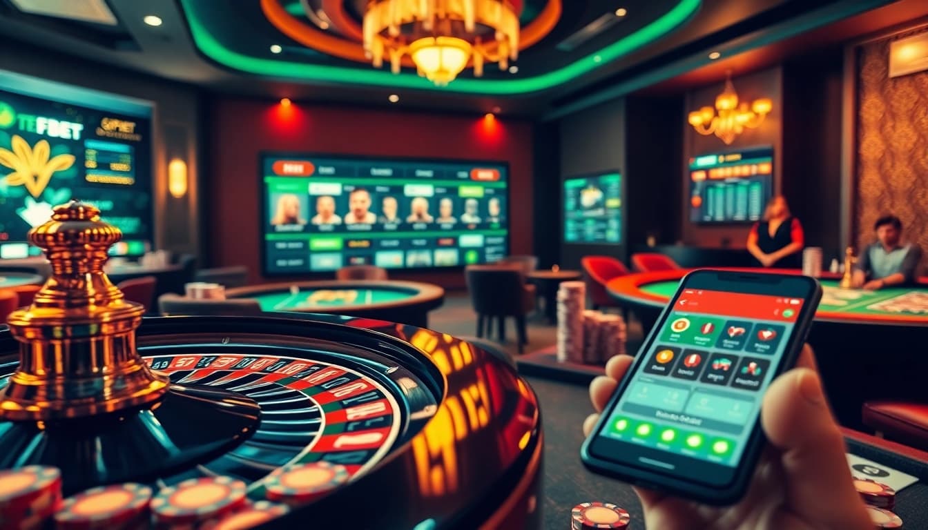 F8BET online casino with vibrant gaming tables and immersive digital interfaces.