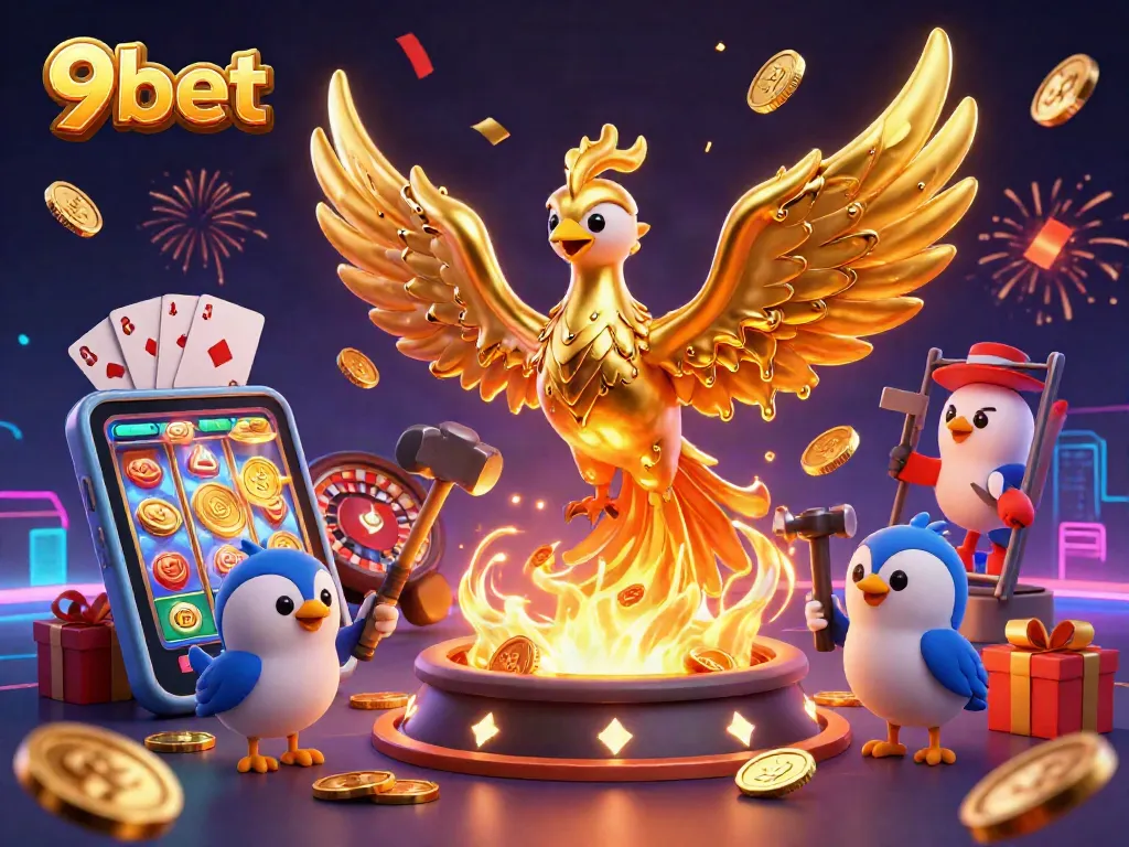 Experience exhilarating gaming with 9bet in a vibrant scene of golden rewards and casino thrills.