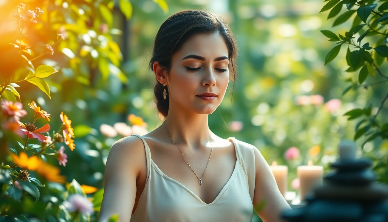Enhancing emotional wellbeing through meditation in a peaceful garden setting.