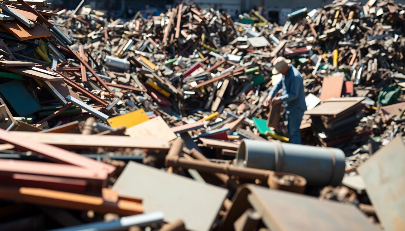 Efficiently sorting scrap metal at Schrottplatz Remscheid, highlighting vibrant metallic textures and active workers.