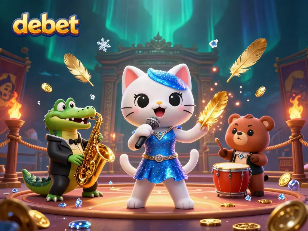 Experience exciting moments at DEBET with lively characters performing in a vibrant casino scene