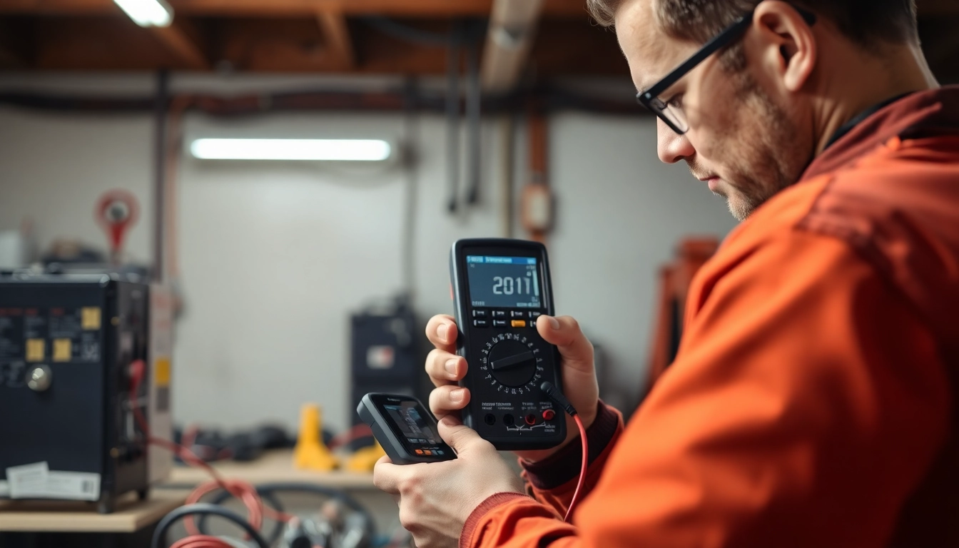 Technician conducting prüfung ortsveränderlicher elektrischer betriebsmittel on portable devices, showcasing precise inspection techniques.