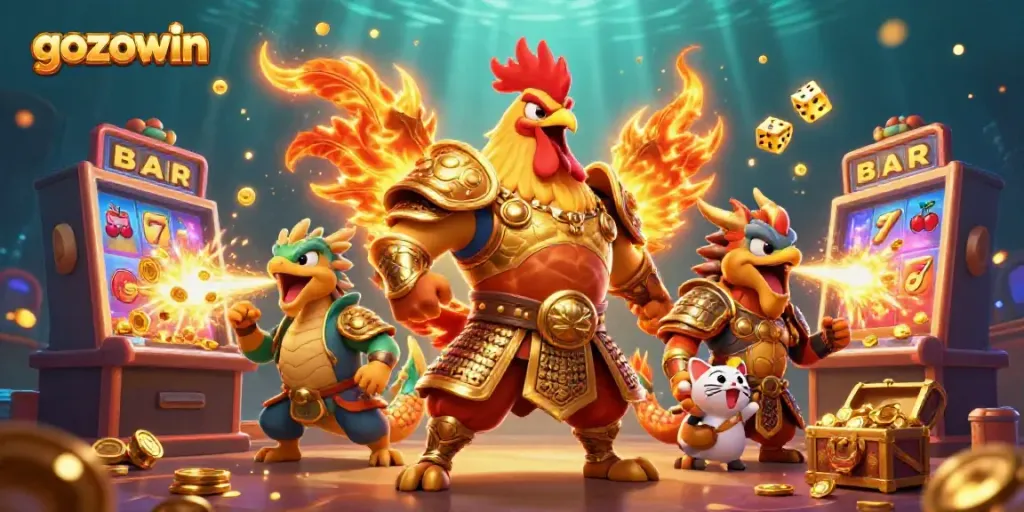 Experience the excitement of gozowin as dynamic characters celebrate a jackpot in a vibrant casino scene.