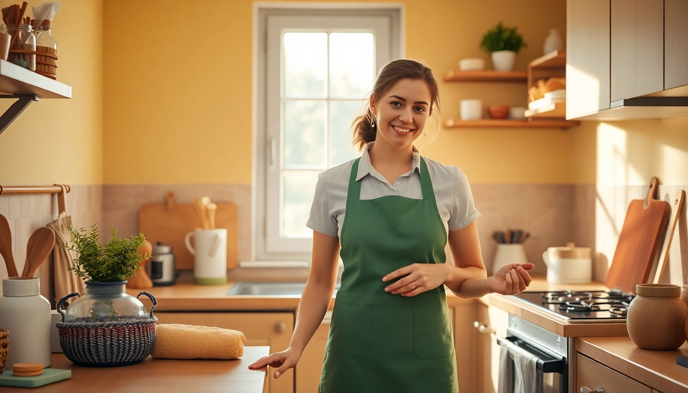 Hauswirtschaft hameln assistant organizing a bright kitchen space, showcasing professional skills and care.