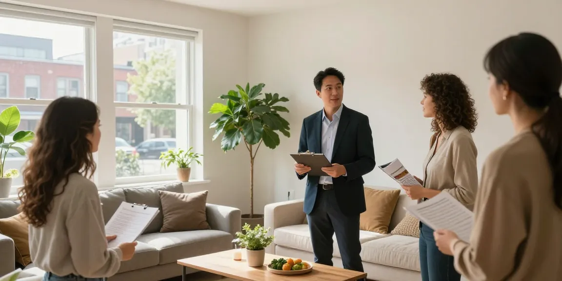 Bester Immobilienmakler Frankfurt präsentiert eine moderne Wohnung mit stilvollem Interieur während einer Besichtigung.