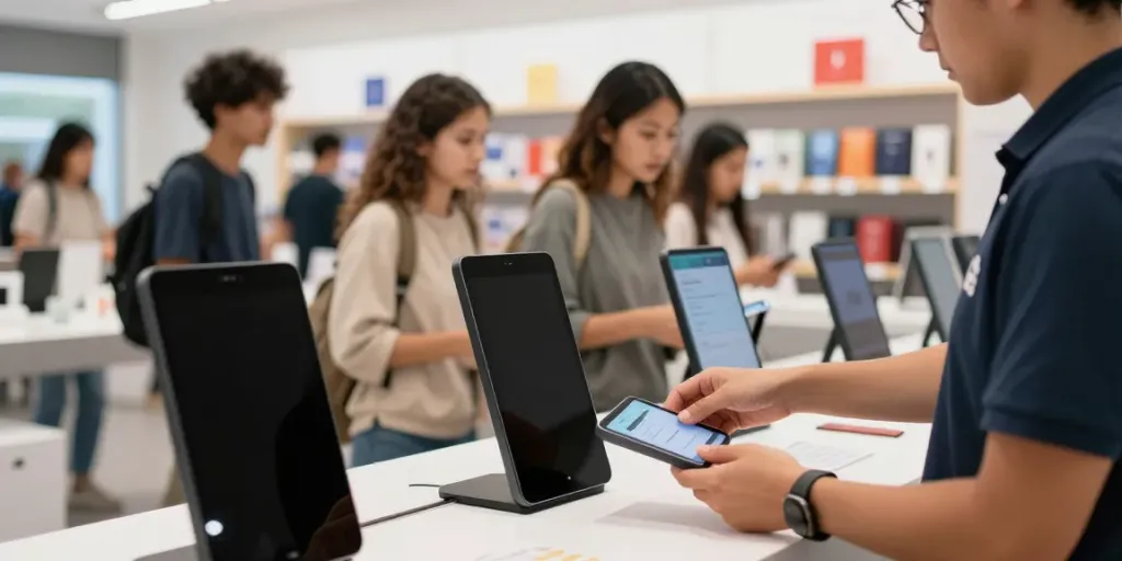 Smartphone als Kartenterminal in einem modernen Geschäft mit Kunden