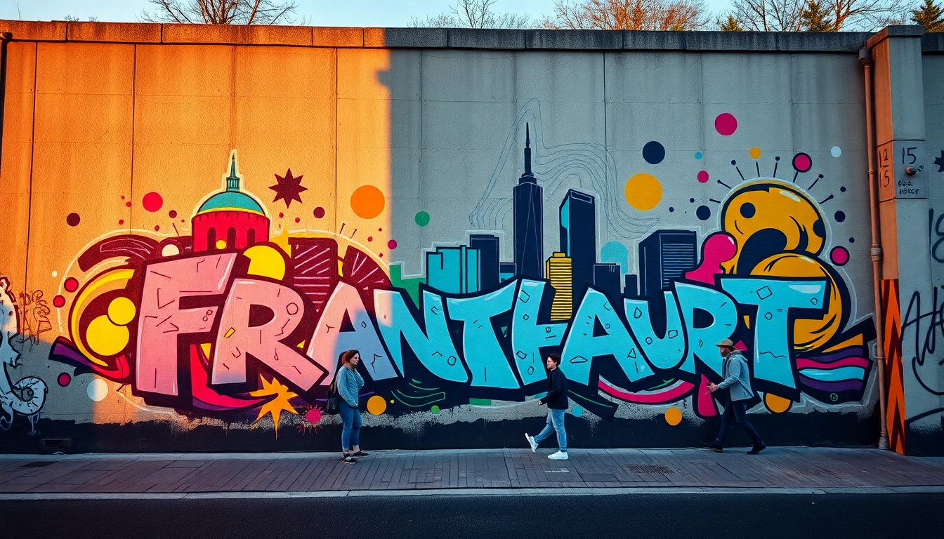 Entdecken Sie lebendige Graffiti Frankfurt, während ein Künstler an einem urbanen Mural arbeitet.