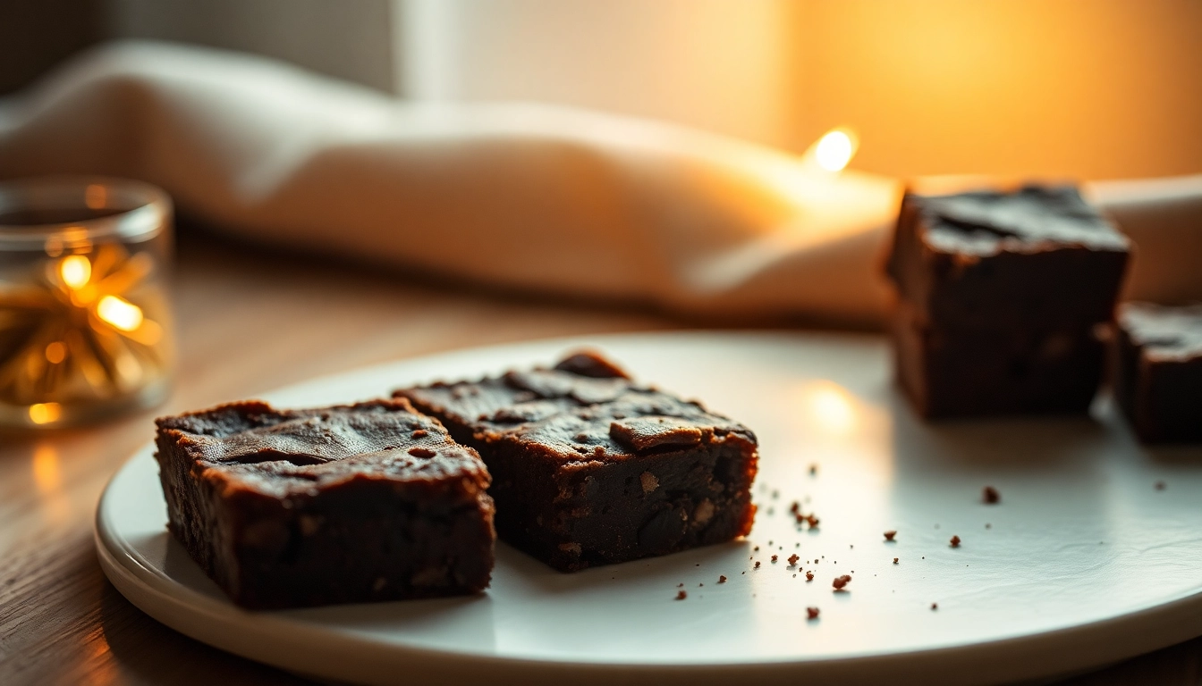 Indulge in freshly baked cannabis brownies, featuring rich chocolate flavor and a moist texture.