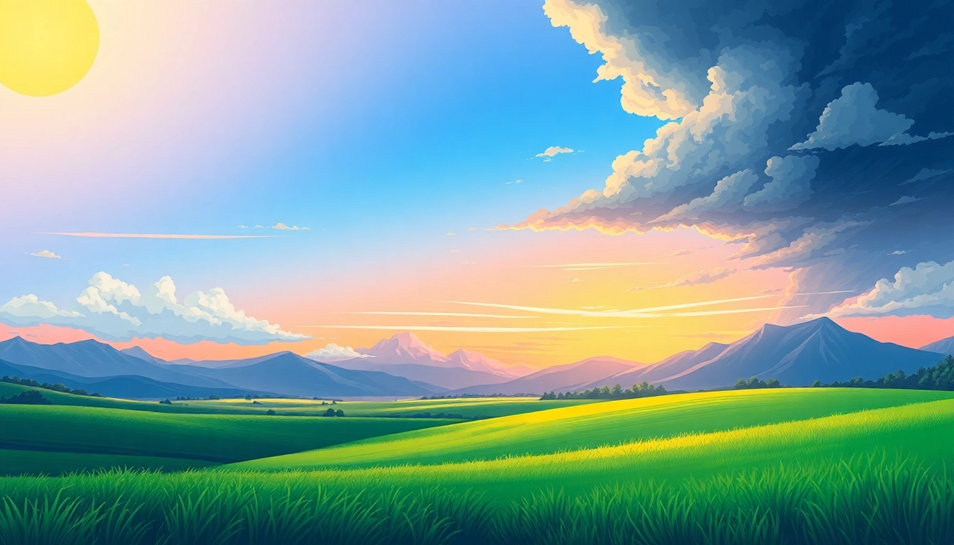 Showcase diverse climates representing the changing atmosphere in a landscape scene