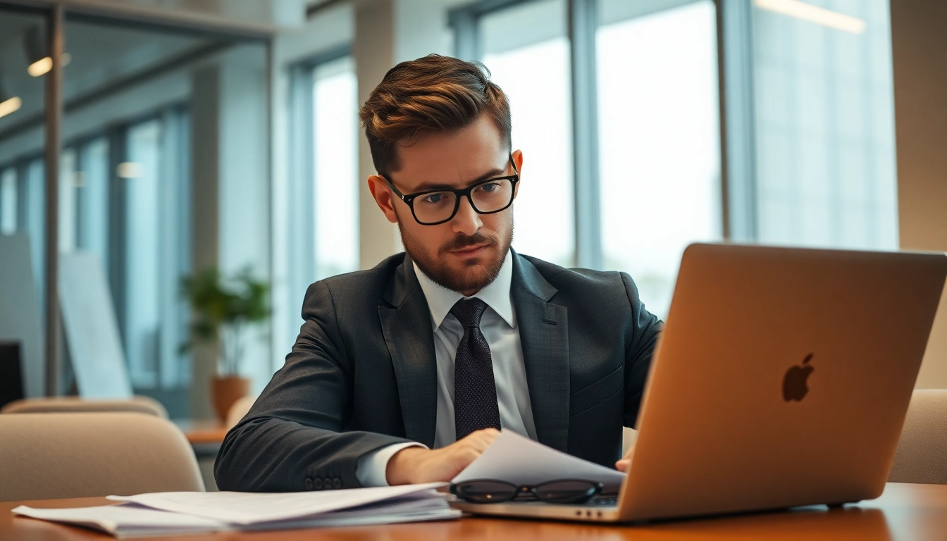 Headhunter analysiert Bewerbungsunterlagen in modernem Büro.
