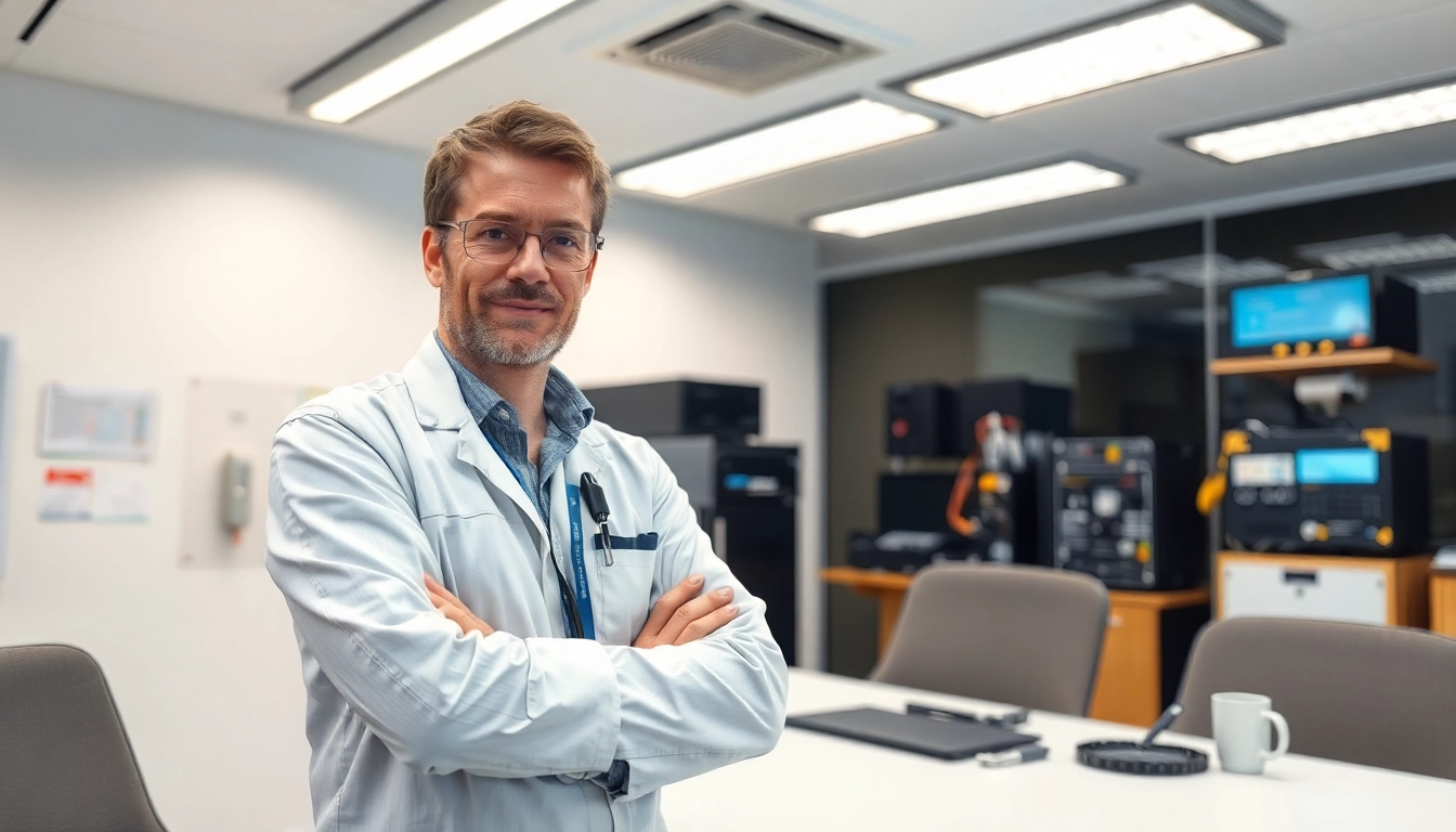 Bild einer Fachperson, die eine Lauschabwehrtechnik erklärt, mit Fokus auf moderne Sicherheitssysteme in Essen