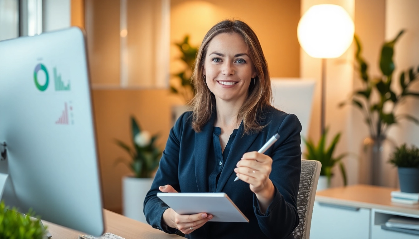 Beraterin erklärt den Löschdienst in einem modernen Büro, um negative Bewertungen zu entfernen.