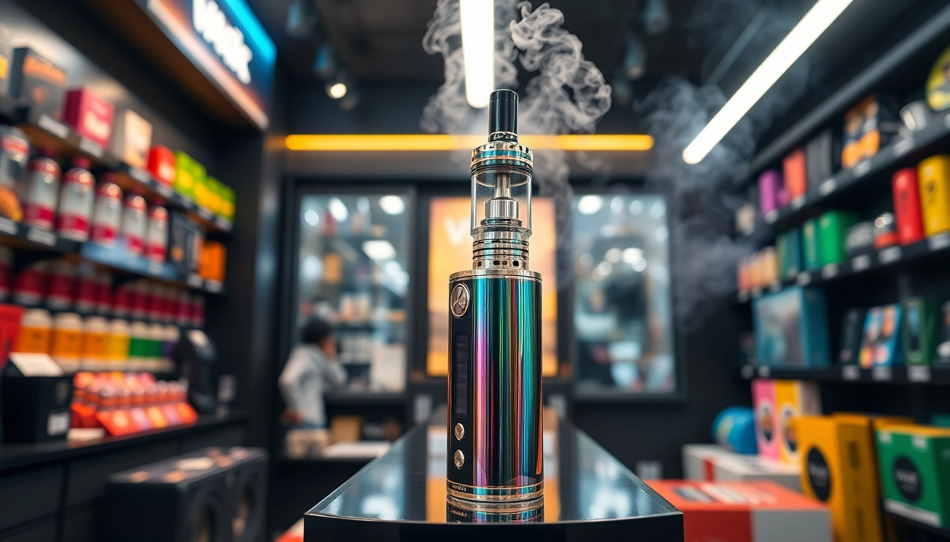 Erkunde hqd vape-Modelle in einem stilvollen Vape-Geschäft mit lebendigen Farben.