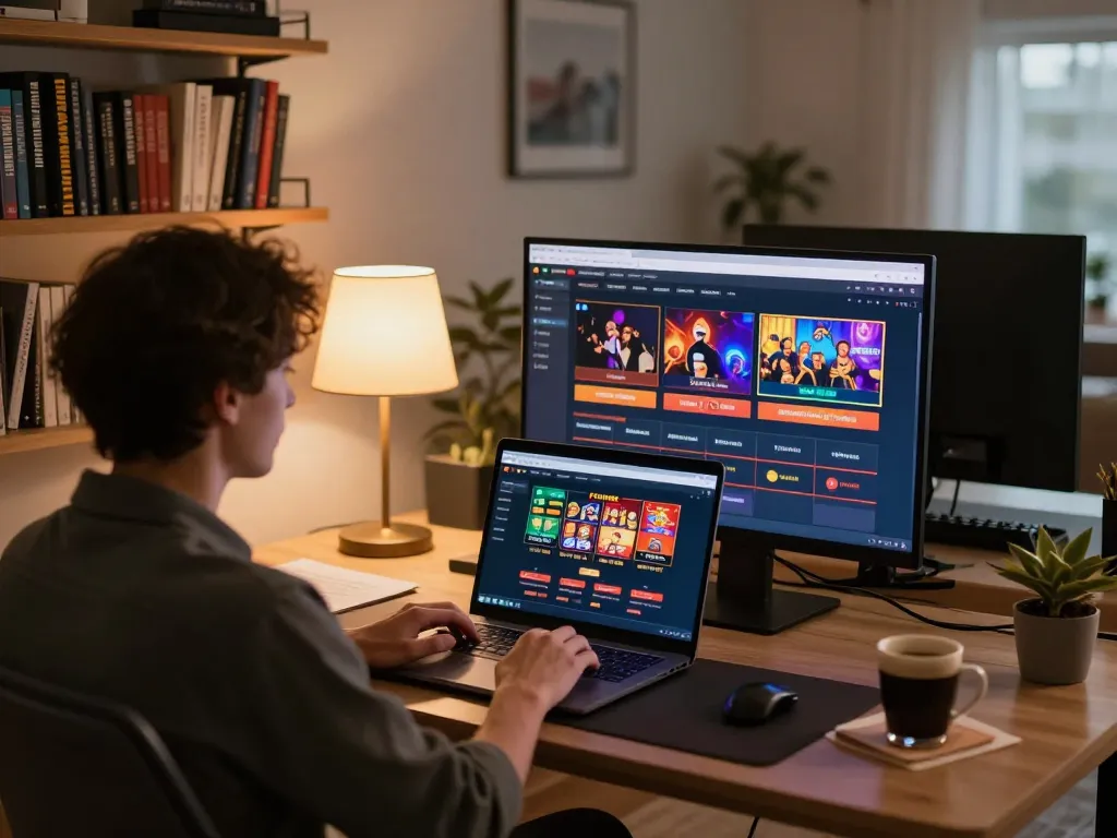 Engaged player analyzing bets on the Fabet online casino interface during a home gaming session.