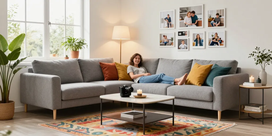 Stylisches Wohnzimmer, das Sie einlädt, Optionen für Möbel mit Lieferung kaufen zu erkunden.