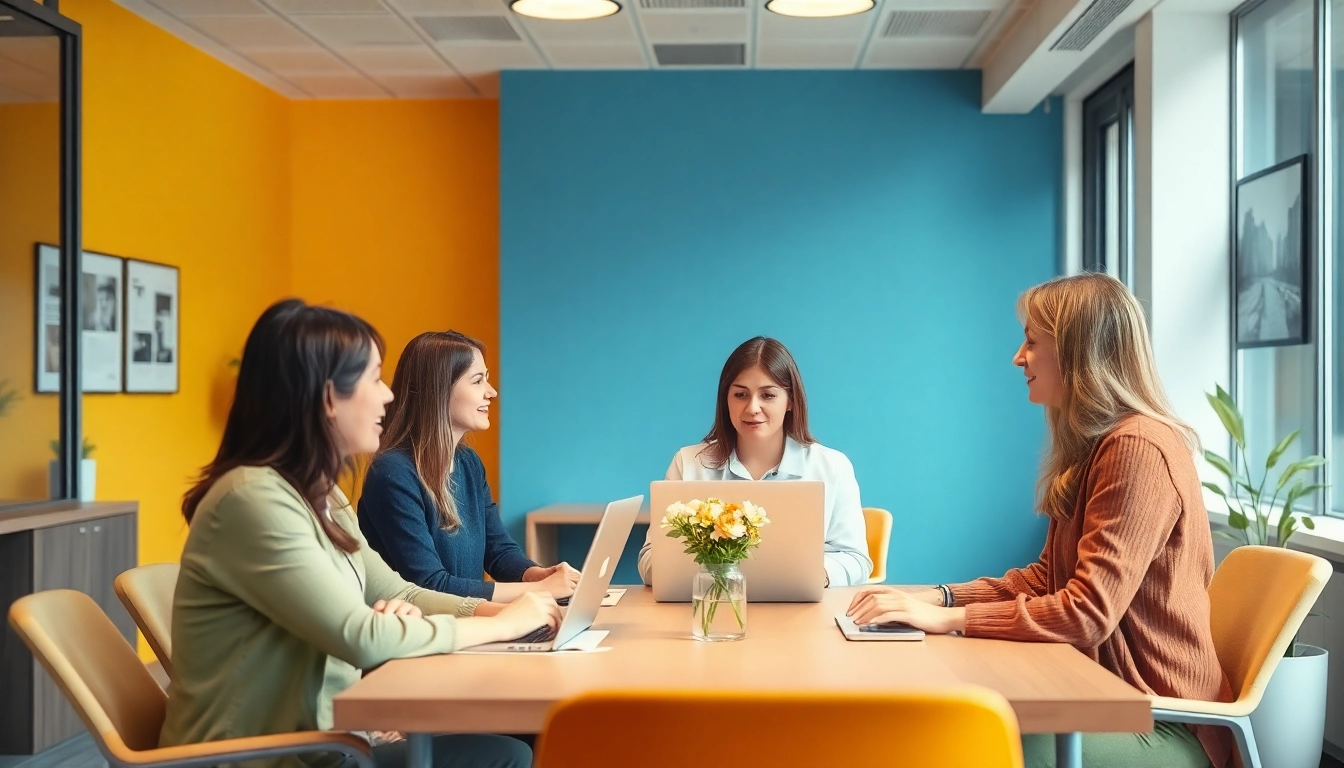 Aktivitäten im Rahmen des pflegedienstmarketing, engagiertes Pflegepersonal in einem hellen Büro.
