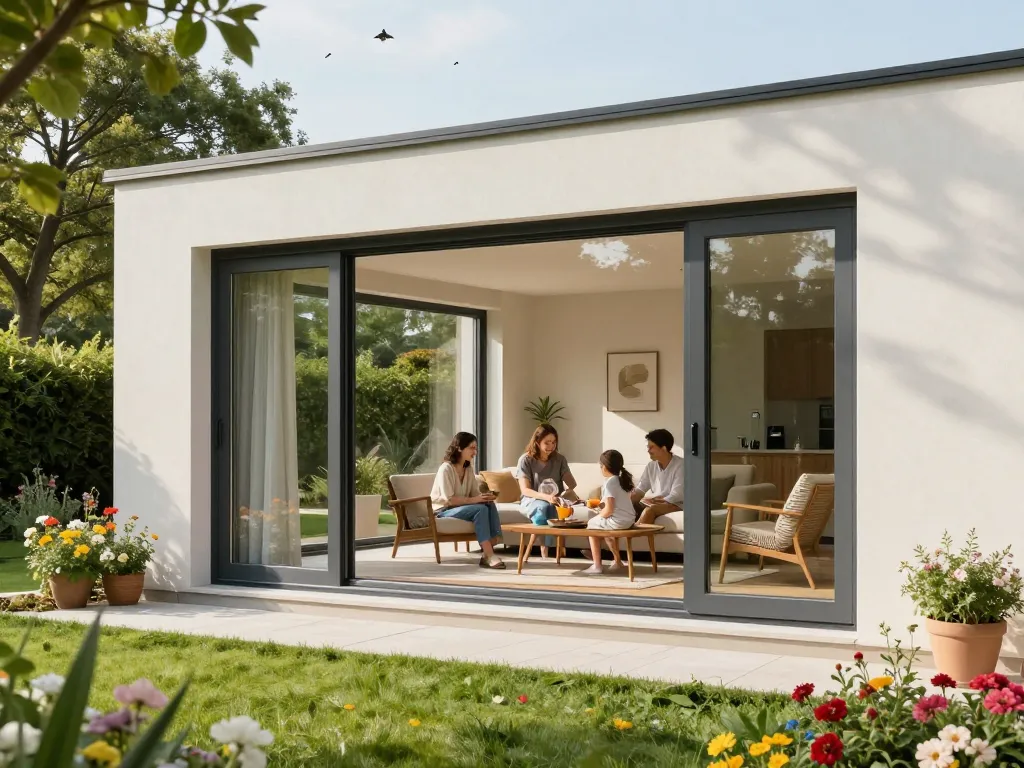 Schüco Fenster bereichern das Zuhause einer modernen Familie und zeigen Energieeffizienz und Design.