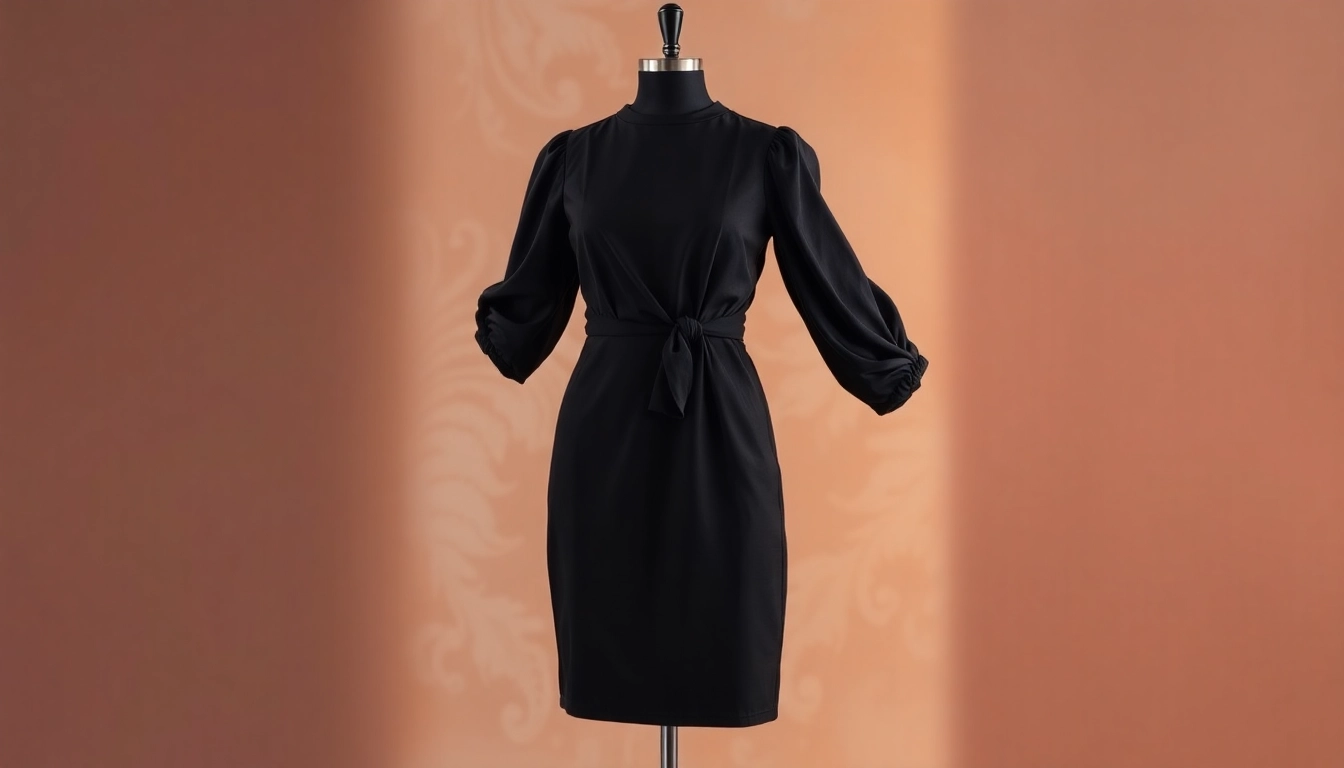 Schwarzes Minikleid mit gathered Ärmel, perfekt für elegante Anlässe